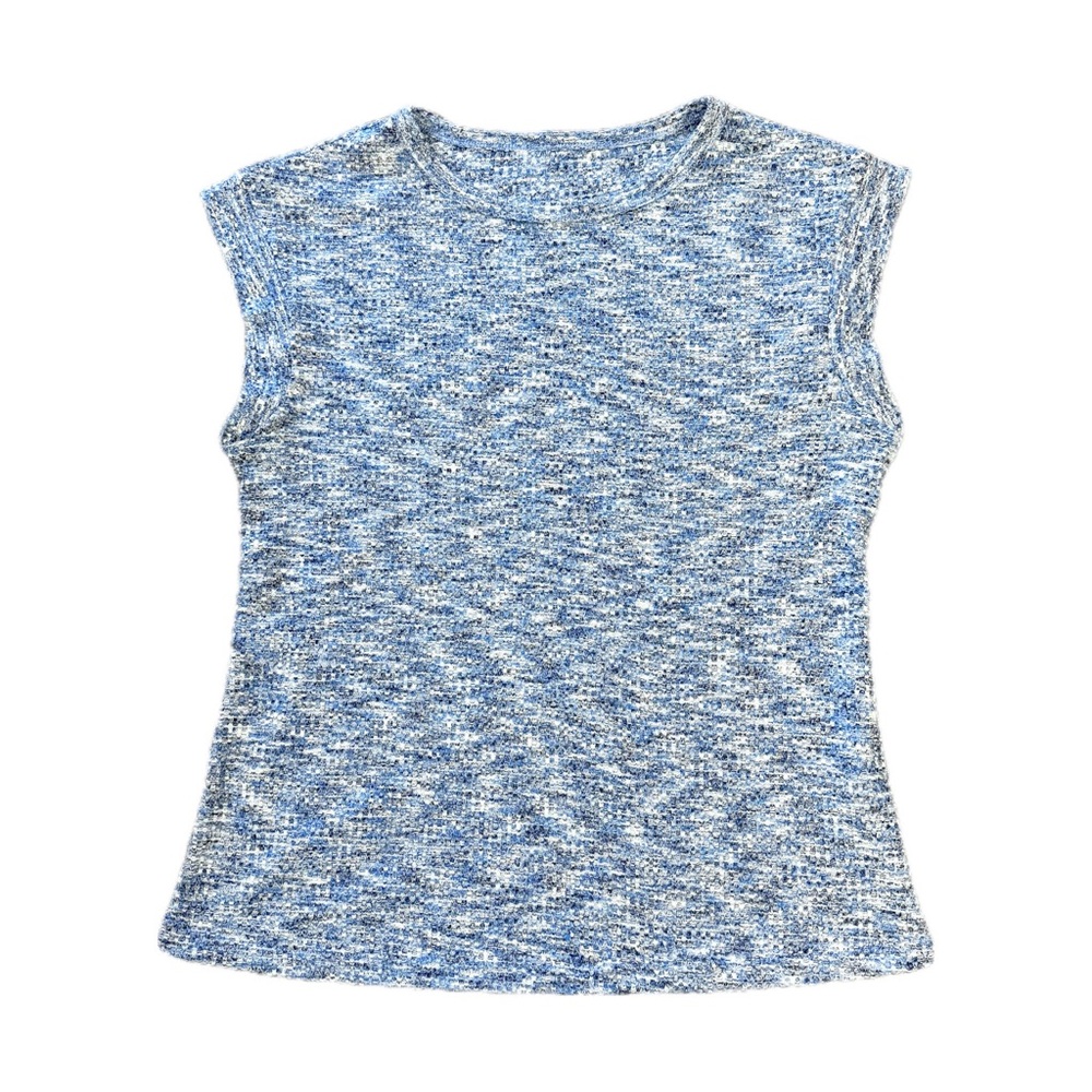 Blue and White Heathered Marled Pattern Short Sleeve Shirt Sz M
